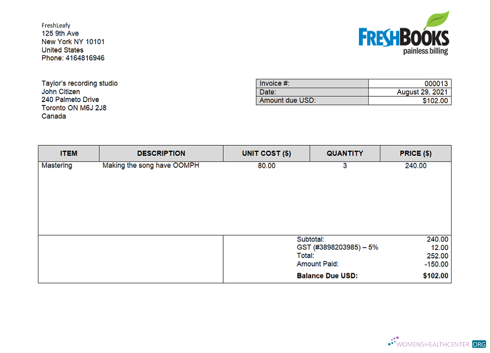 Download USA FreshBooks Company invoice Photoshop template